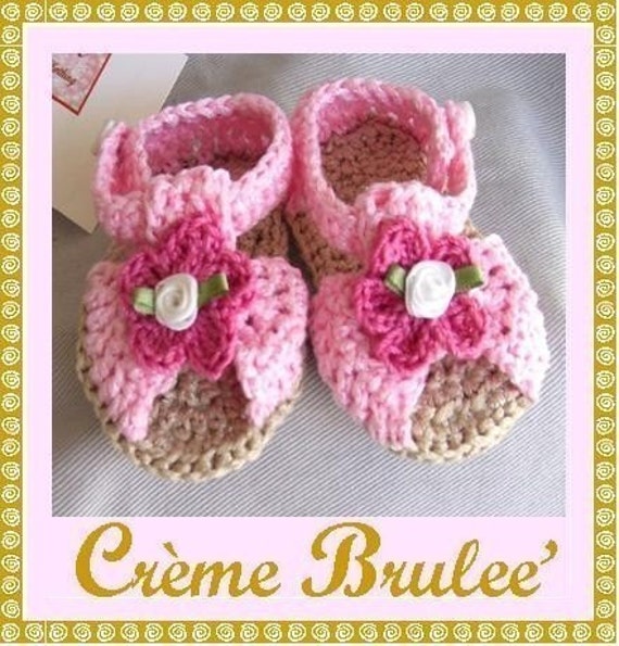 The Cutest Thing Ever - Creme Brulee Hand Crocheted Sandal for Baby -0-11 Mos (Size 1 and 2)-