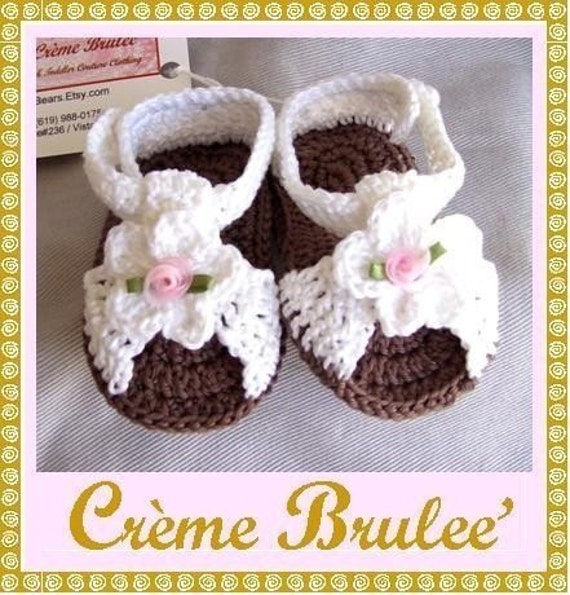 The Cutest Thing Ever - Creme Brulee HAND Crocheted Summer Sandal for Baby 0-11 mos (size 1 and 2)