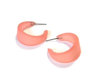 Coral Small Hoop Earrings | The Small Marilyn Hoop | frosted lucite hand made with vintage goods
