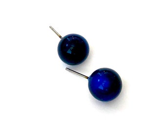 Deep Blue Moonglow Lucite Ball Stud Earrings | vintage lucite post earrings