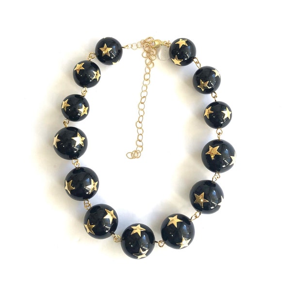 Collier noir et doré perles Superstar Amelia