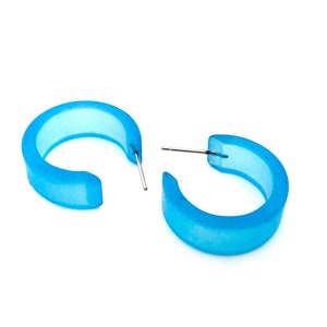 Aqua Blue Wide Classic Hoops |  Frosted Hoop Earrings Made with Vintage Lucite