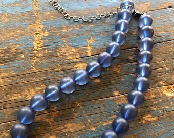 Denim Blue Frosted Beaded Marco Necklace | Vintage Lucite Beaded Chunky Statement Necklace