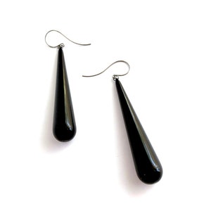 Black Long Teardrop Lucite Statement Earrings - vintage acrylic jewelry