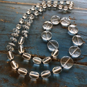 Crystal Clear & Black Rosary Chain Rope Necklace | Vintage Lucite Beaded Bohemian Long Necklace | Sustainable Jewelry made w vintage parts
