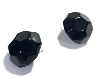 Black Faceted Lucite Studs | Retro Button Stud Vintage Lucite Earrings | vintage lucite earrings