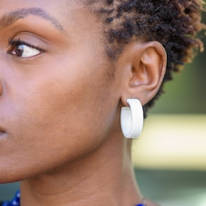 White Shiny Chandler Hoop Earrings | Leetie Lovendale - Made with vintage lucite hoops