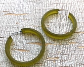 Olive Green Frosted Classic Hoop Earrings Chartreuse Avocado classic vintage lucite hoops