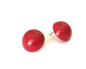 Red Studs Lucite Earrings Cherry Red Button Studs Domed Cabochon Earrings by Leetie Lovendale