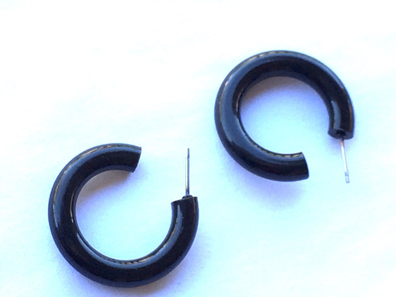 Black Hoop Earrings Jet Black Acrylic Retro Hoops Vintage Etsy