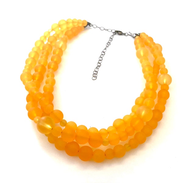 Golden Yellow Frosted Beaded Multi Strand Morgan Necklace | Leetie Lovendale Vintage Jewelry