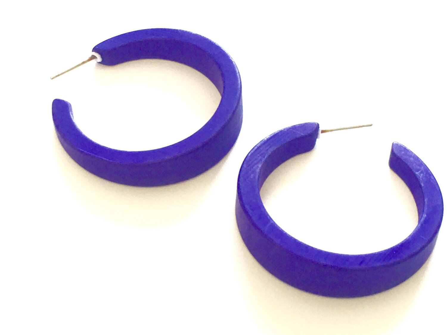Cobalt Blue Hoop Earrings Matte Blue Hoops Velvet Tapered - Etsy