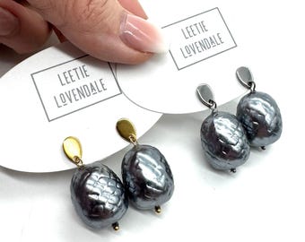 Pewter Acorn Pearl Drop Earrings
