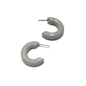 Tiny Light Grey Hoop Earrings | Small Gray Secretary Hoops | vintage lucite hoop earrings