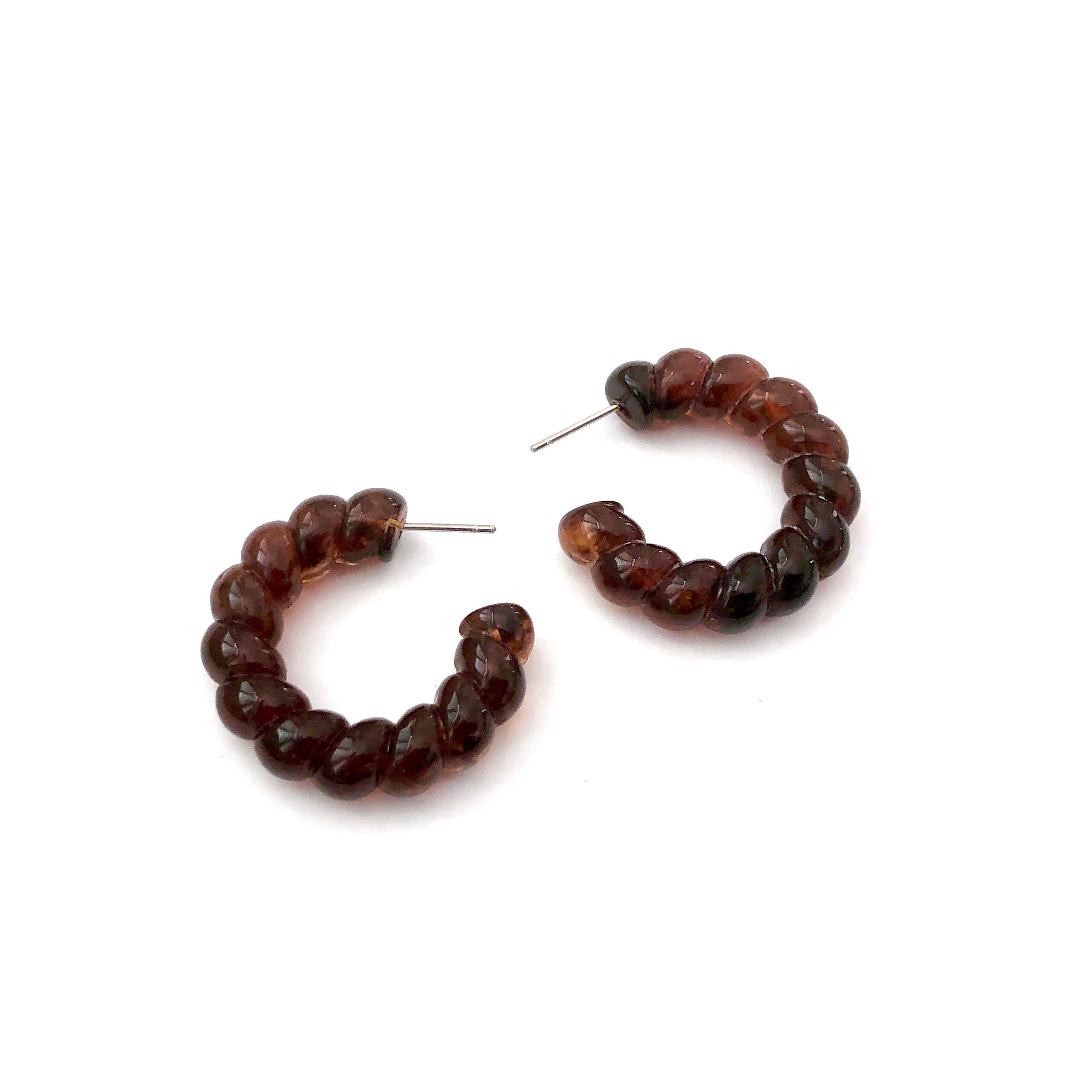 Tortoise Ropes Tortoise Twisted Rope Hoops | Vintage Lucite Jewelry Retro Hoops - Etsy