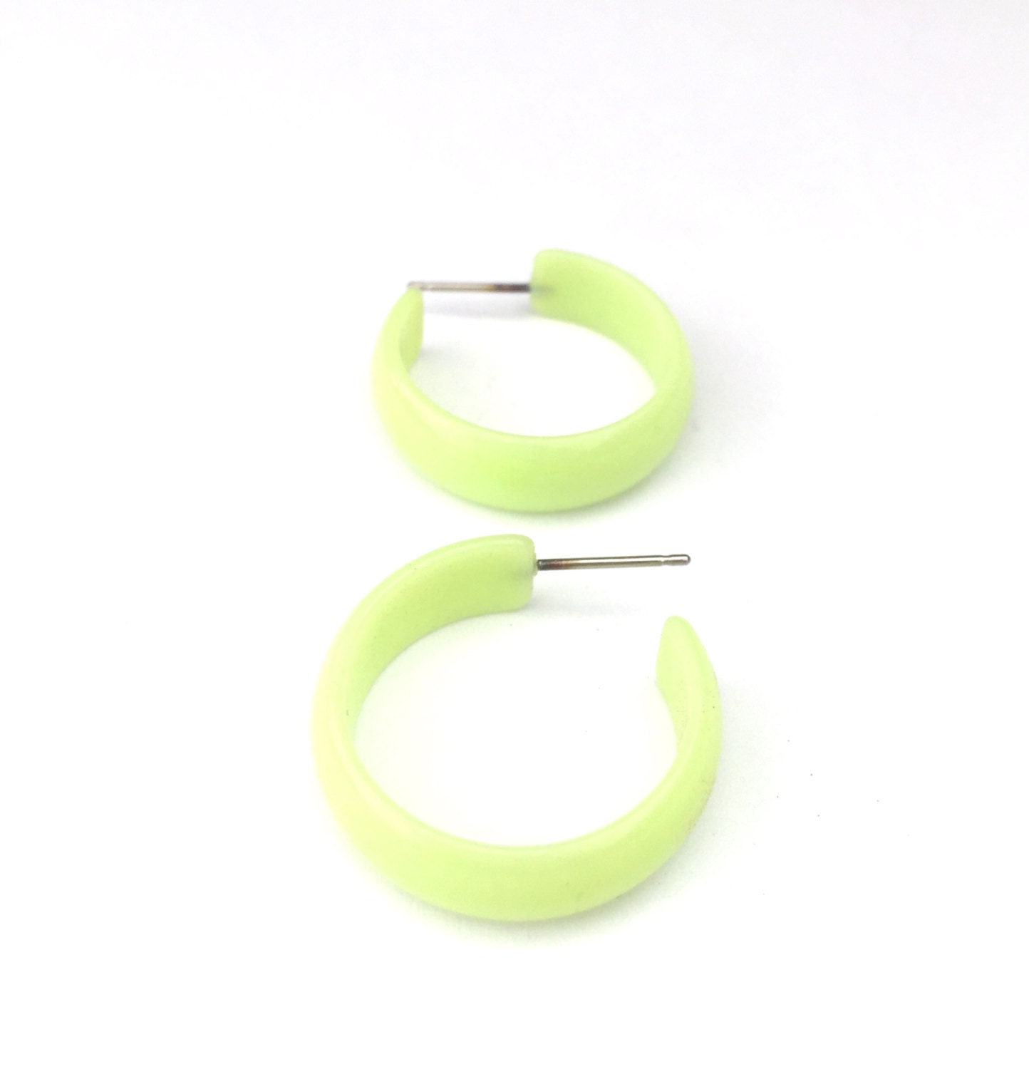 Green Hoop Earrings Neon Mint Green Simple Hoops Vintage | Etsy
