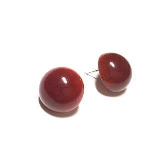 Carnelian Red Stud Earrings | Rusty Red Translucent Retro Button Studs | vintage lucite post earrings