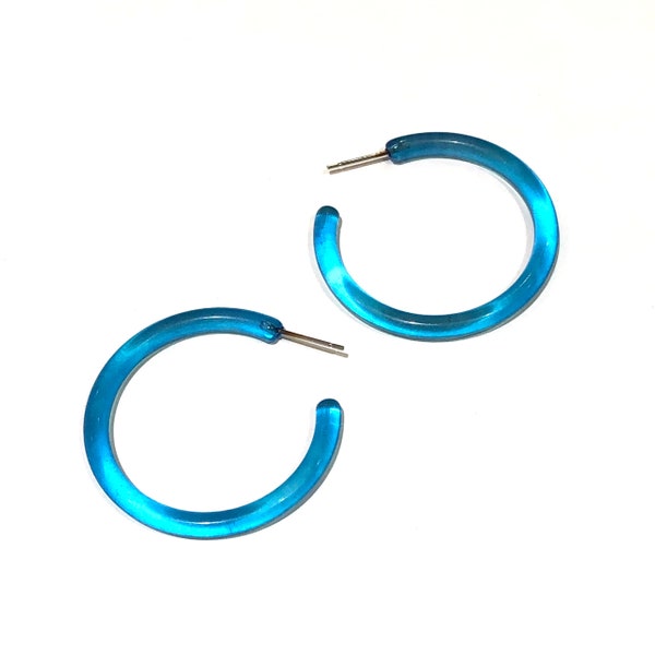 Aqua Blue Jelly Hoop Earrings - 1.5" - acrylic colorful hoops