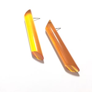 Tangerine Light Orange Transparent Lucite Couture Mega Stick Stud Earrings | vintage lucite art deco statement jewelry
