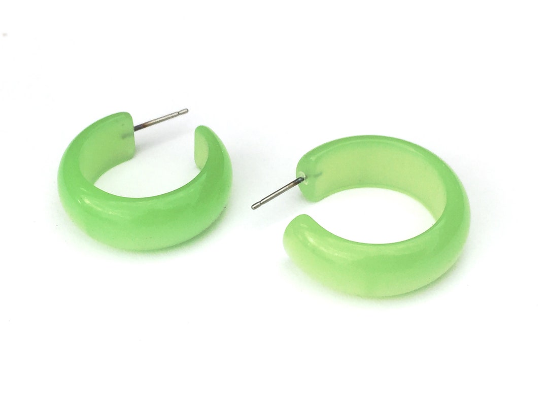 Lime Green Hoop Earrings Green Hoops Vintage Lucite Moonglow Simple ...