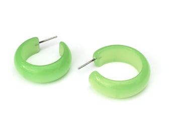 Lime Green Hoop Earrings Green Hoops Vintage Lucite Moonglow Simple Hoop Earrings Etsy
