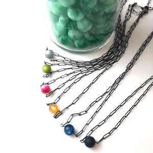 Simple Bauble Paperclip Necklace - vintage moonglow bead charm. necklace