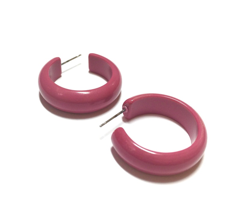 Dark Mauve Hoop Earrings Dark Pink Simple Hoops Vintage - Etsy