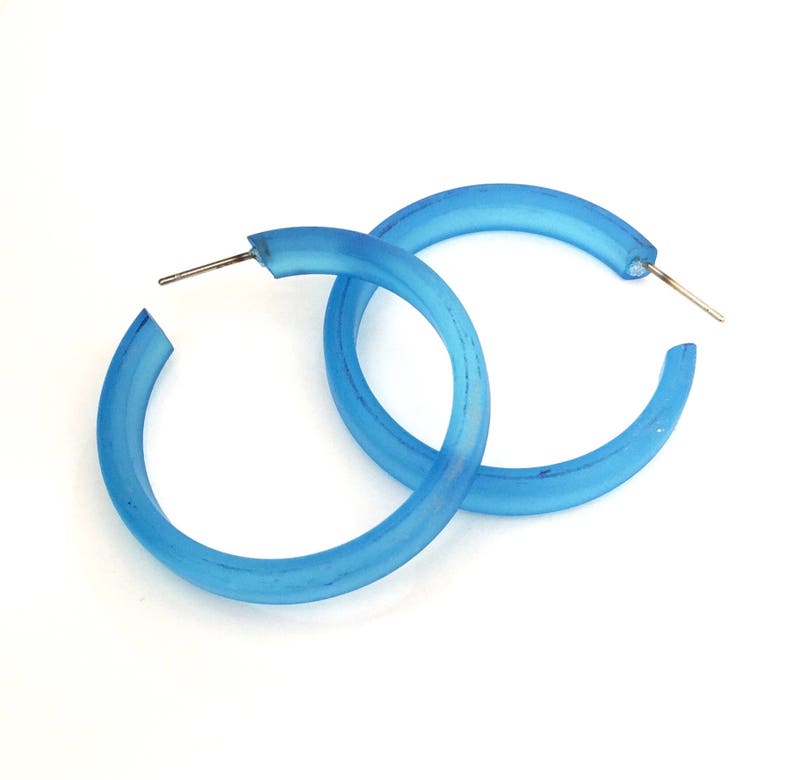 Aqua Blue Frosted Hoops aqua blue hoop earrings The Leetie | Etsy