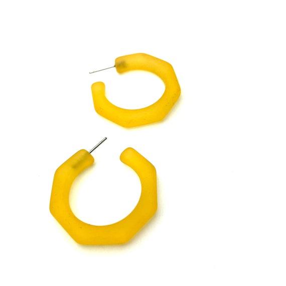 Golden Yellow Frosted Octagon Kay Hoop Earrings Acrylic Etsy