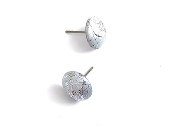 Silver Paint Spattered Metallic Retro Button Stud Earrings
