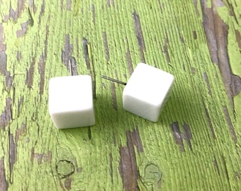White Jumbo Cube Stud Earrings | lucite post or stud earrings