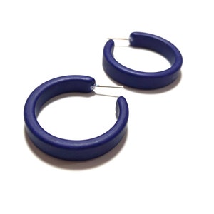 Navy Blue Matte Small Classic Hoop Earrings - dark blue hoops made with vintage lucite for women