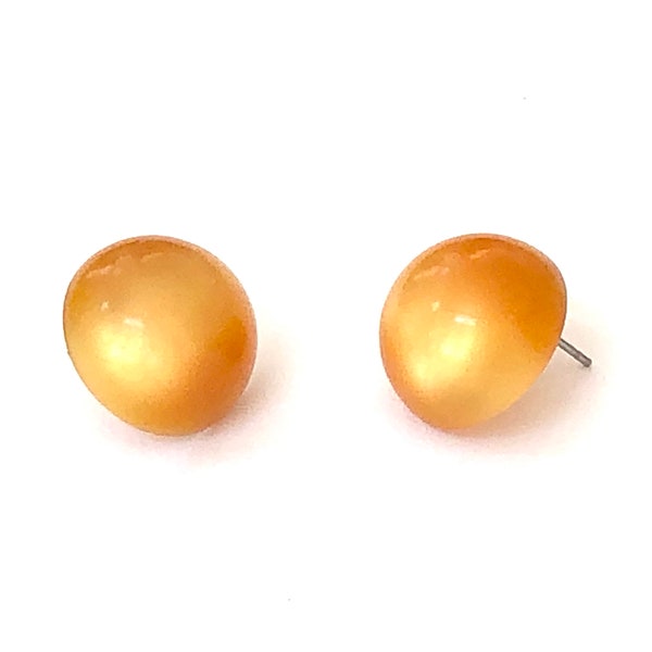 Orange Moonglow Stud Earrings | Tangerine Moonglow Retro Button Studs Earrings | vintage lucite post earrings made with recycled parts