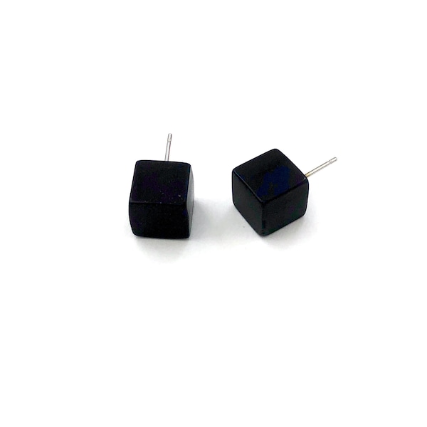 Black Lucite Midi Cube Stud Earrings