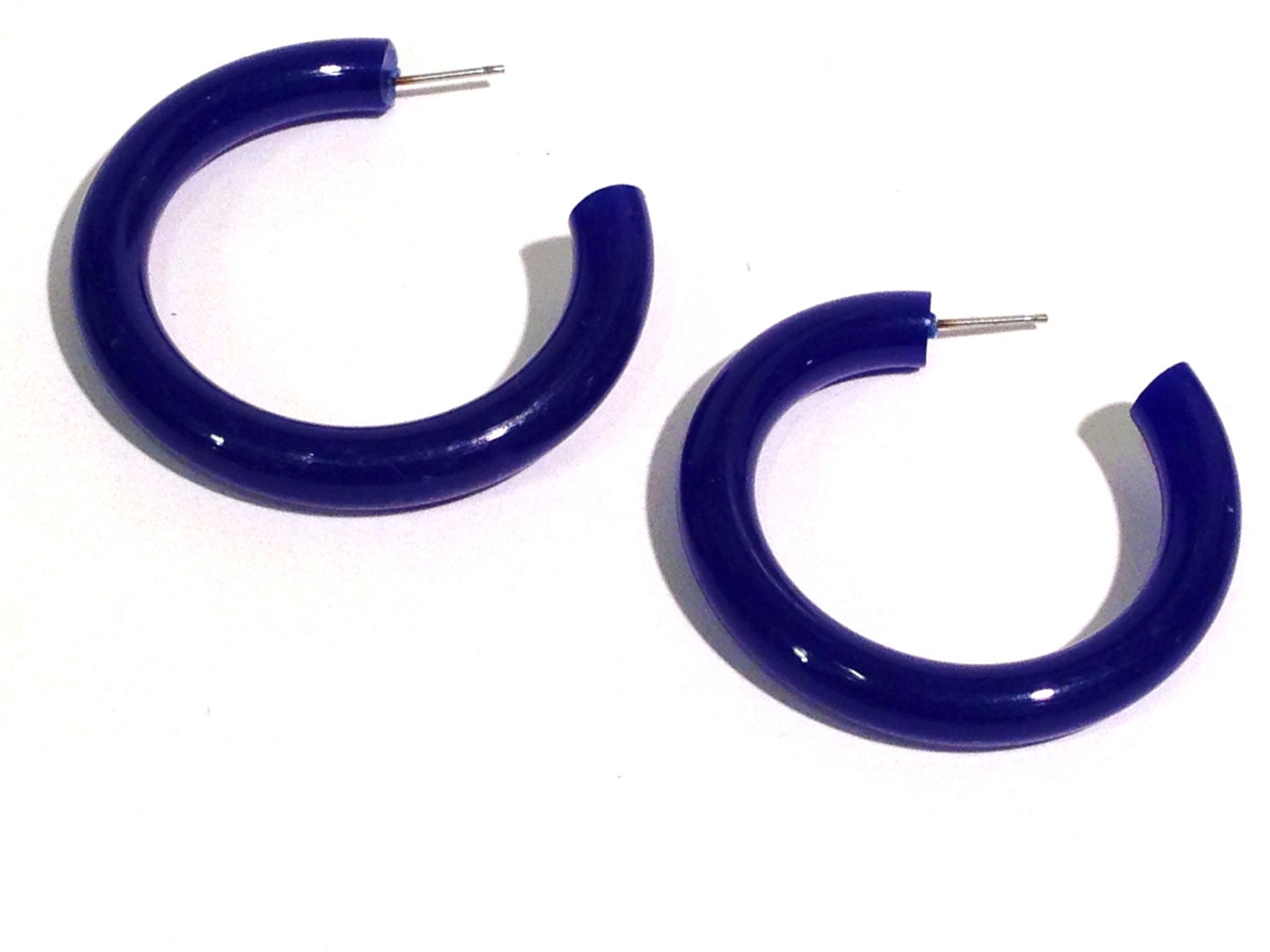 Cobalt Blue Translucent Hoop Earrings vintage lucite large | Etsy