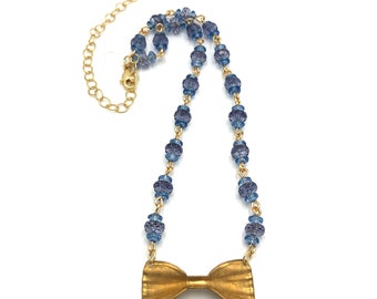 Blue Bow Tie Necklace