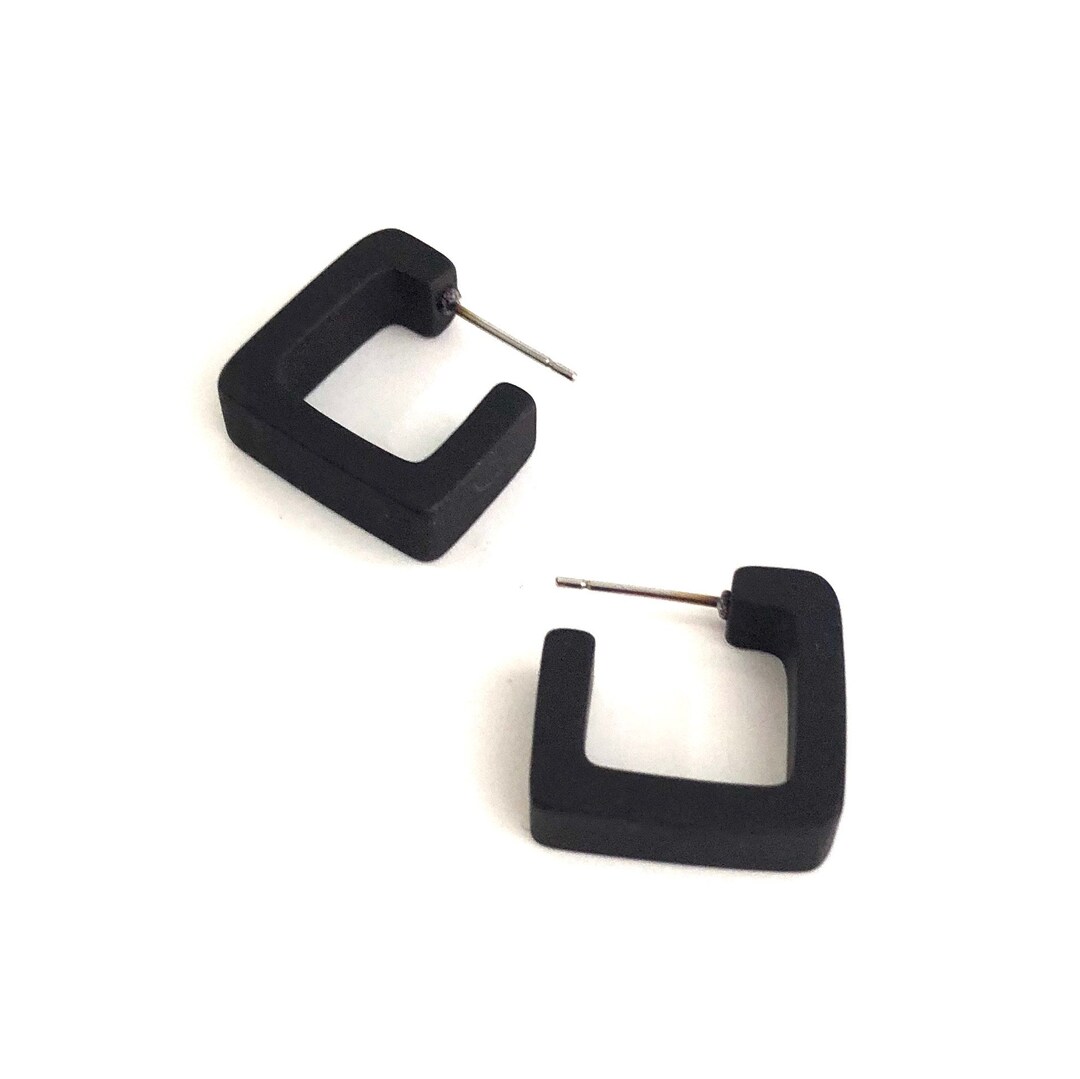 Black Square Hoop Earrings Frosted Small Geometric Square - Etsy