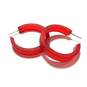 Cherry Red Hoop Earrings Small Classic Hoops Red Matte vintage Frosted Hoop Earrings image 3