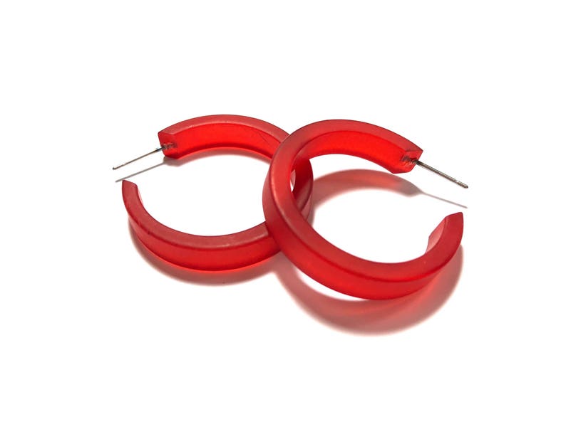 Cherry Red Hoop Earrings Small Classic Hoops Red Matte vintage Frosted Hoop Earrings image 3