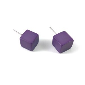 Lavender Purple Midi Cube Stud Earrings | vintage lucite squares
