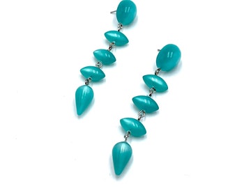 Teal Moonglow Lucite Baby Pod Statement Earrings | Made with Vintage