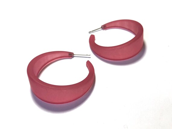 Cranberry Red Frosted Tapered Lucite Emily Hoop Earrings | Etsy