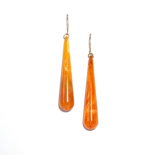 Honey Amber Long Teardrop lucite statement earrings