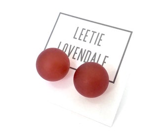 Tomato Red Jumbo Ball Stud Earrings | Vintage Lucite Post Earrings