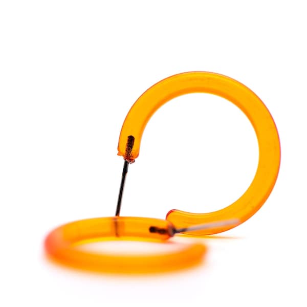 Orange Small Jelly Tube Hoop Earrings - 1" - vintage lucite hoops