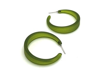Olive Frosted Keira Hoop Earrings - vintage lucite frosted hoops