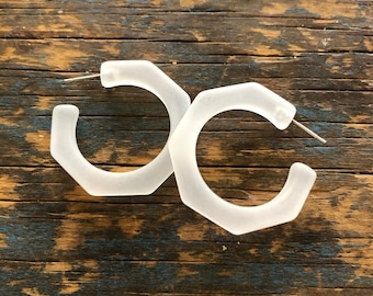 Clear Frosted Octagon Kay Hoop Earrings | Transparent Matte Hoops | tapered acrylic hoop earrings