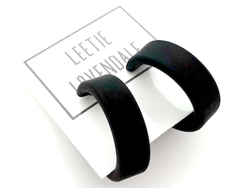 Black Frosted Chandler Hoop Earrings | Vintage Lucite Matte Statement Hoops | Leetie Lovendale