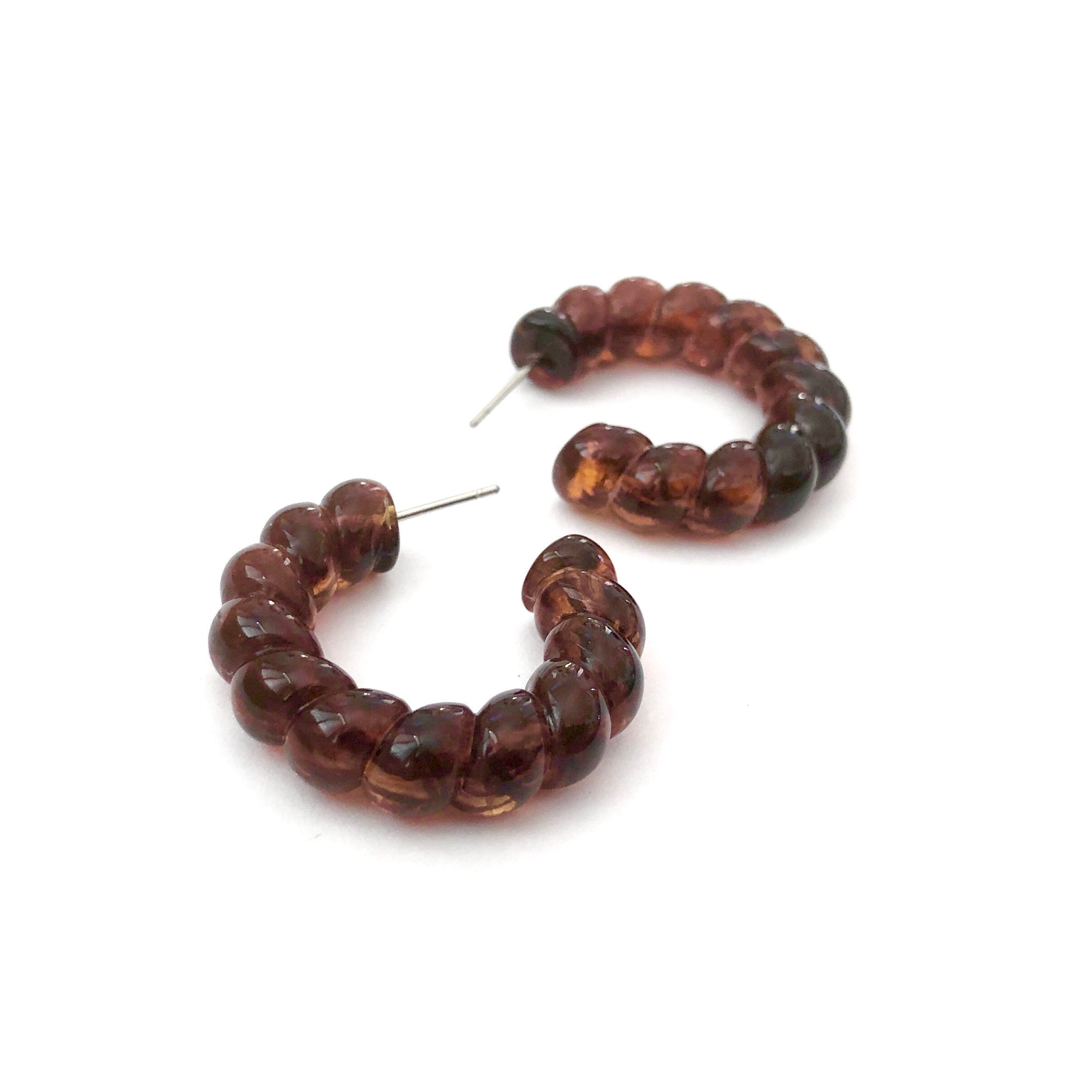 Tortoise Ropes Tortoise Twisted Rope Hoops | Vintage Lucite Jewelry Retro Hoops - Etsy