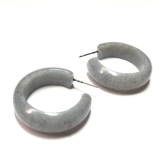 Grey Hoop Earrings | Granite Grey Speckled Hoops | Stone Like vintage lucite Simple Hoop earrings